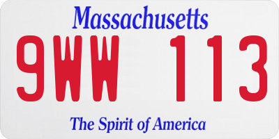 MA license plate 9WW113