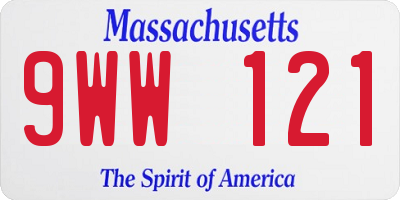 MA license plate 9WW121