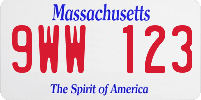 MA license plate 9WW123