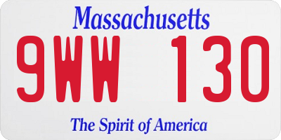 MA license plate 9WW130