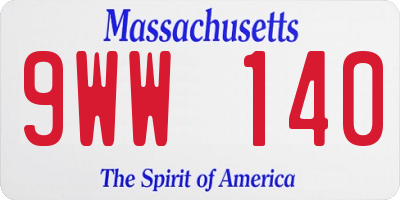 MA license plate 9WW140