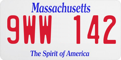 MA license plate 9WW142