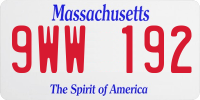 MA license plate 9WW192