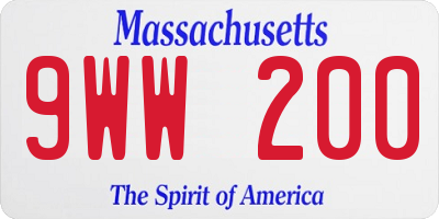 MA license plate 9WW200