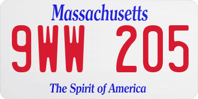 MA license plate 9WW205