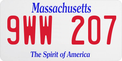 MA license plate 9WW207