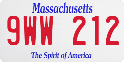 MA license plate 9WW212