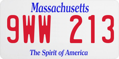 MA license plate 9WW213