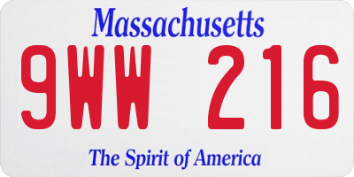 MA license plate 9WW216