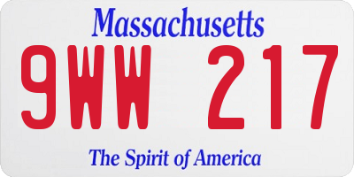 MA license plate 9WW217