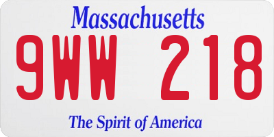 MA license plate 9WW218
