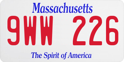 MA license plate 9WW226
