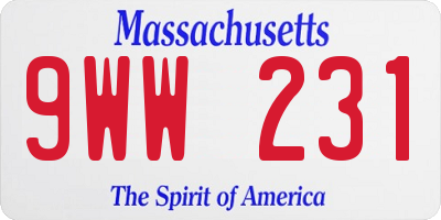 MA license plate 9WW231