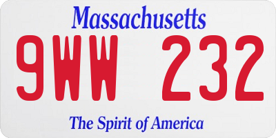 MA license plate 9WW232