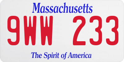 MA license plate 9WW233