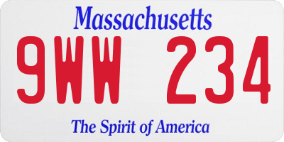 MA license plate 9WW234