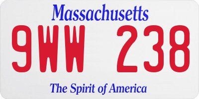MA license plate 9WW238
