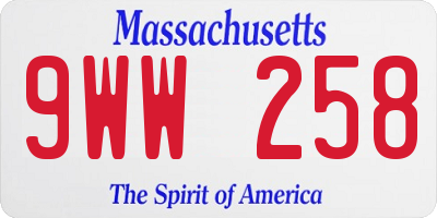 MA license plate 9WW258