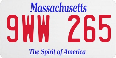 MA license plate 9WW265
