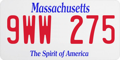 MA license plate 9WW275