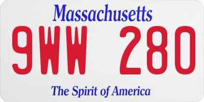 MA license plate 9WW280