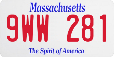 MA license plate 9WW281