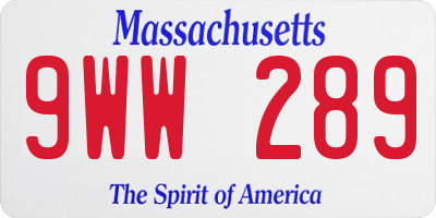 MA license plate 9WW289
