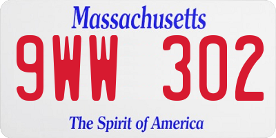MA license plate 9WW302