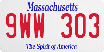 MA license plate 9WW303