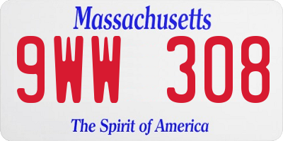 MA license plate 9WW308