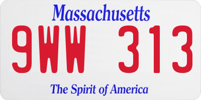 MA license plate 9WW313