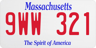 MA license plate 9WW321