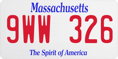 MA license plate 9WW326