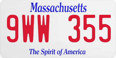 MA license plate 9WW355
