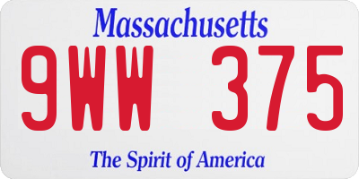MA license plate 9WW375