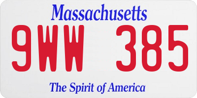 MA license plate 9WW385