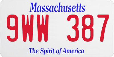 MA license plate 9WW387