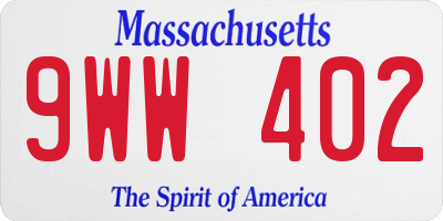 MA license plate 9WW402