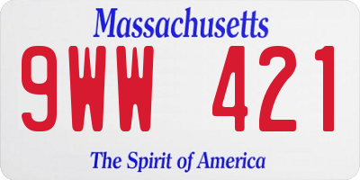 MA license plate 9WW421