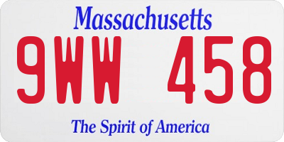MA license plate 9WW458