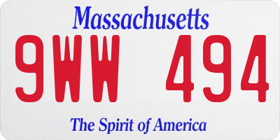MA license plate 9WW494