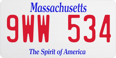 MA license plate 9WW534