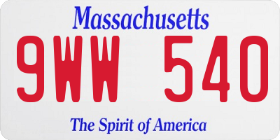 MA license plate 9WW540