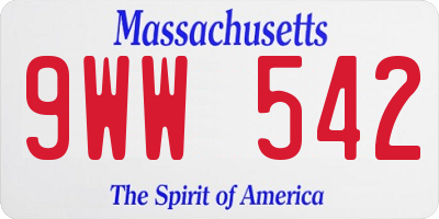 MA license plate 9WW542