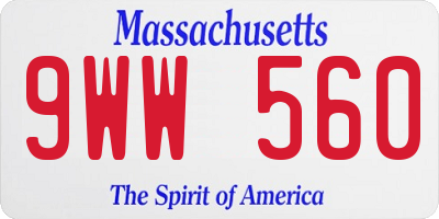 MA license plate 9WW560