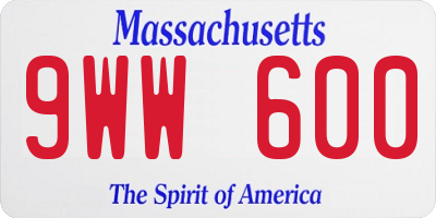 MA license plate 9WW600