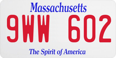 MA license plate 9WW602