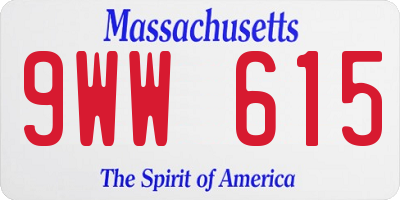 MA license plate 9WW615