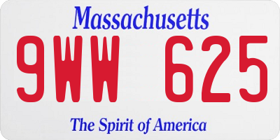 MA license plate 9WW625