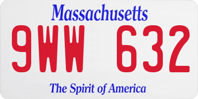 MA license plate 9WW632